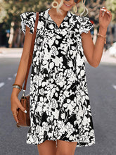 Printed Split-Joint Tied A-Line Ruffle Sleeves V-Neck Mini Dresses